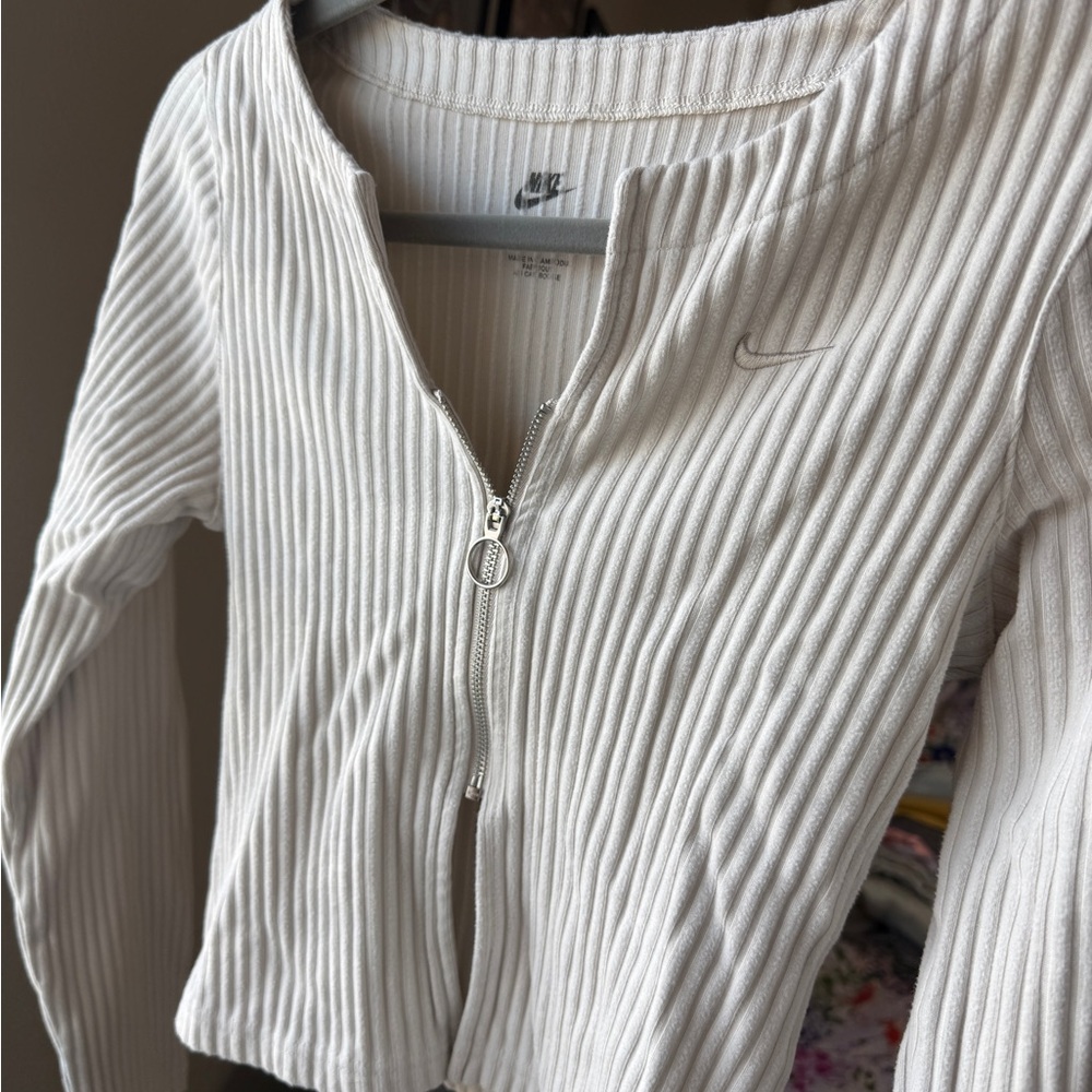 NIKE Chill Ribbed Slim Full Zip Cardigan Women’s Bone White Zip Up Jacket Sz S - Picture 4 of 7